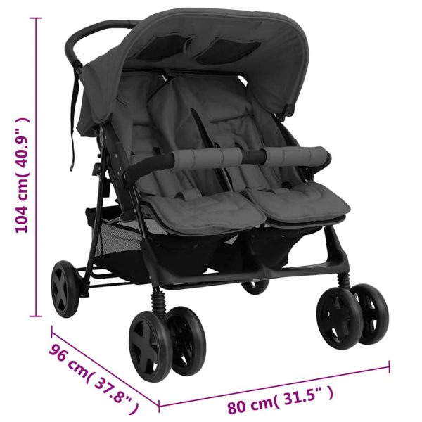 Carrinho de bebé para gémeos aço cinzento-escuro - Image 12
