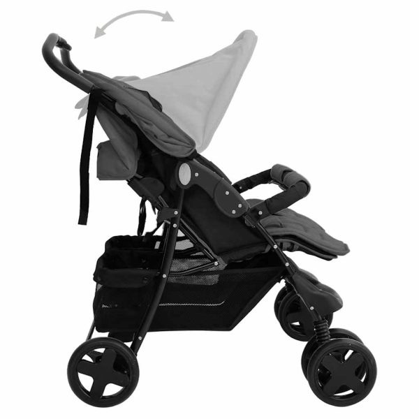 Carrinho de bebé para gémeos aço cinzento-escuro - Image 6